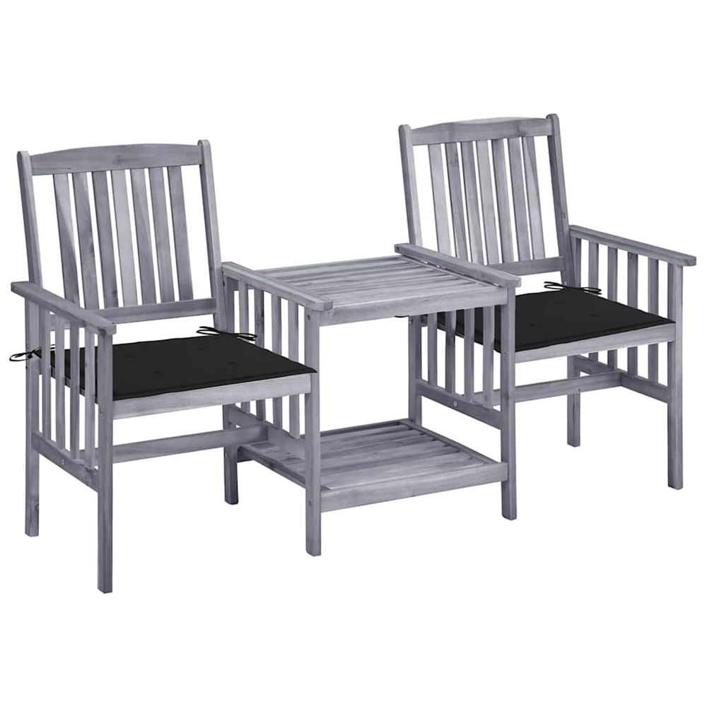 Chaises de jardin avec table à thé et coussins acacia solide