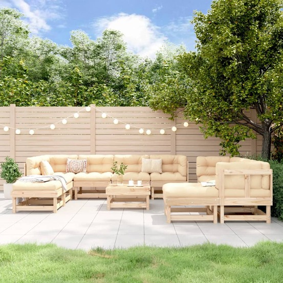 Salon de jardin 11 pcs bois de pin massif
