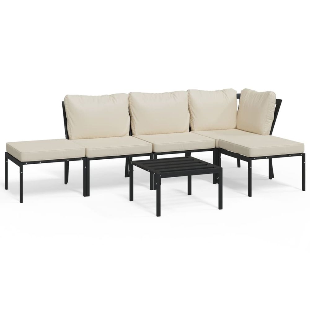 Salon de jardin 6 pcs avec coussins sable acier