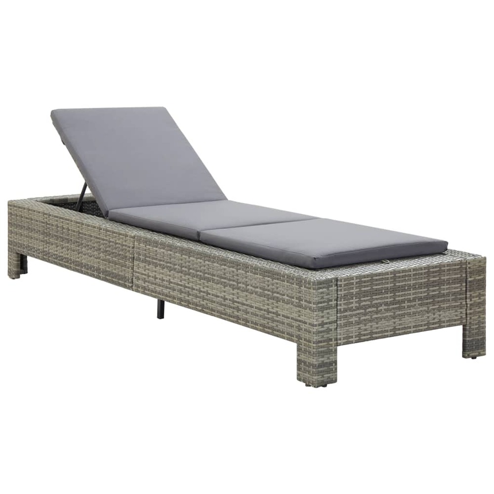 Transat bain de soleil avec coussin gris résine tressée