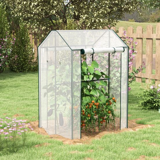 Mini serre de jardin polyéthylène 100 x 80 x 150 cm blanche 2 portes ventilation - comfortxl outdoor living