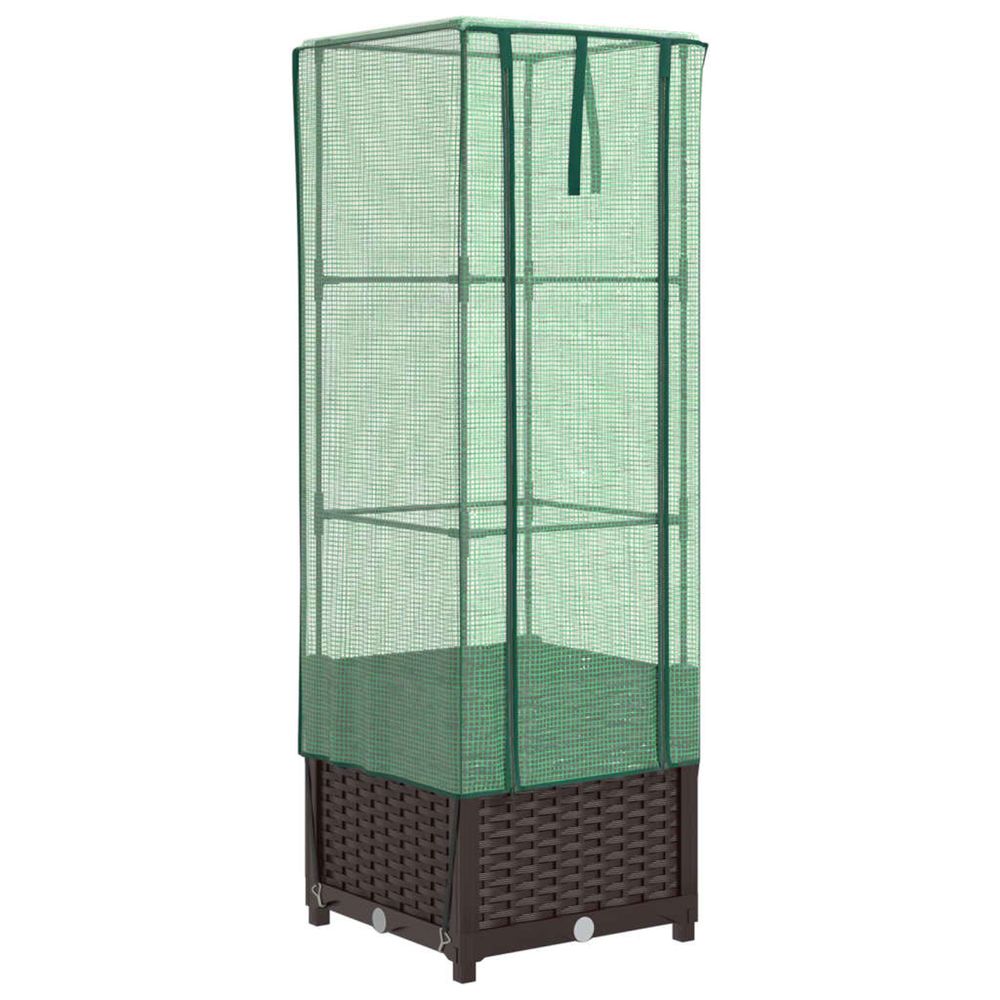 Jardinière d'extérieur surélevée avec housse aspect rotin 40x40x139 cm