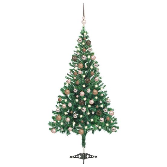Sapin de noël artificiel dense pré-éclairé led avec boules vert 120 cm