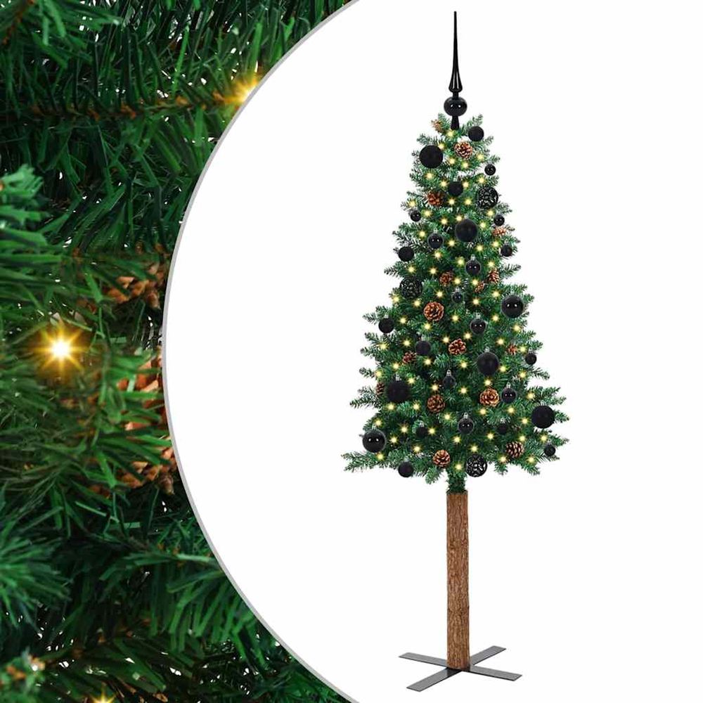 Sapin de noël mince vert 150 cm pvc et bois de pin massif