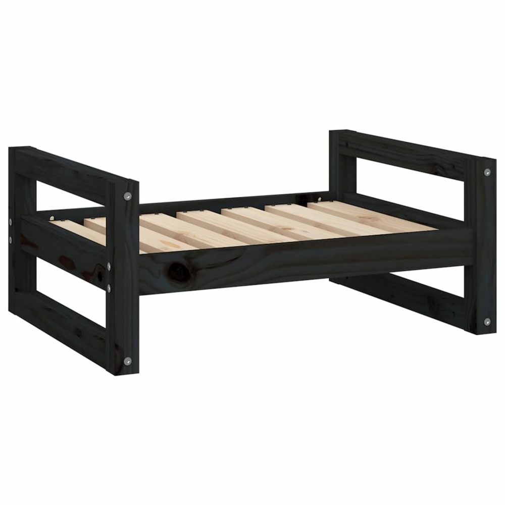 Lit pour chien noir 65,5x50,5x28 cm bois de pin solide