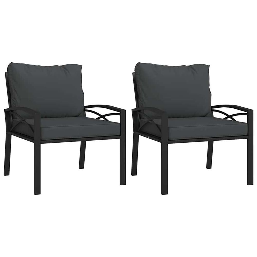 Chaises de jardin avec coussins gris lot de 2 68x76x79 cm acier