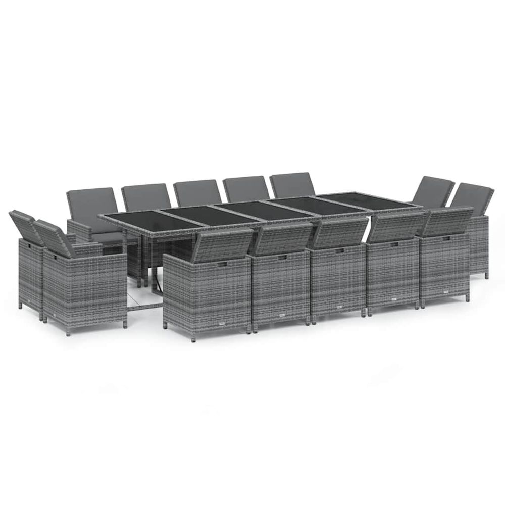 Ensemble à manger de jardin coussins 15 pcs résine tressée gris
