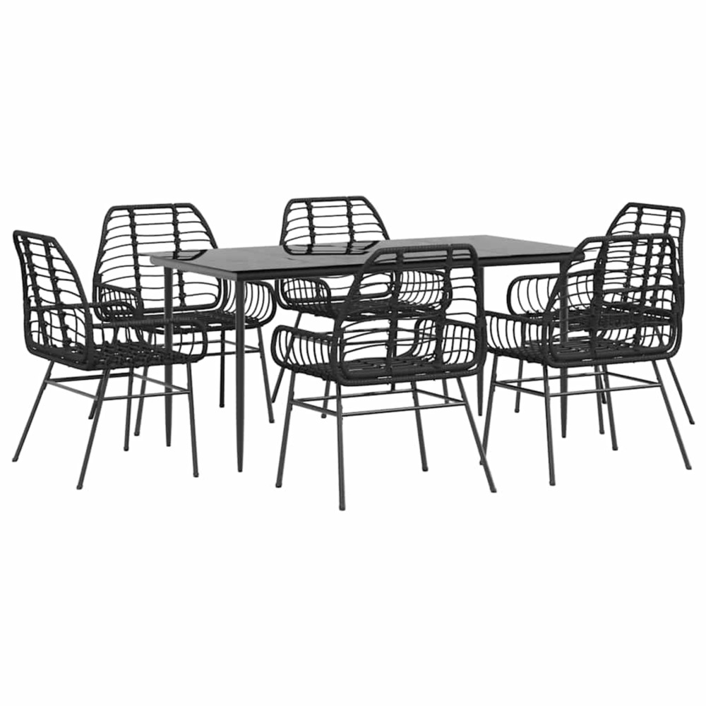 Ensemble à manger de jardin 7pcs noir poly rotin verre