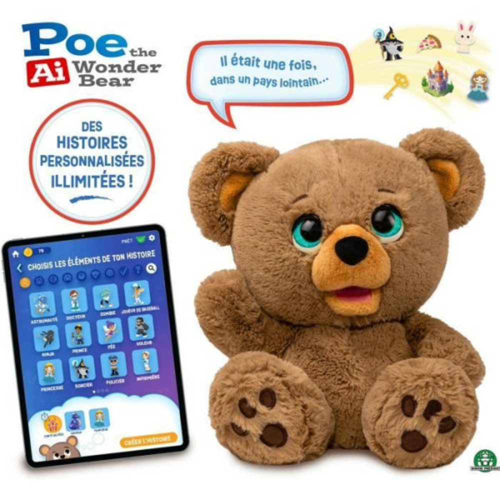 Peluche interactive - giochi preziosi - ours créateur d'histoires poe - a partir de 4 ans - lay00