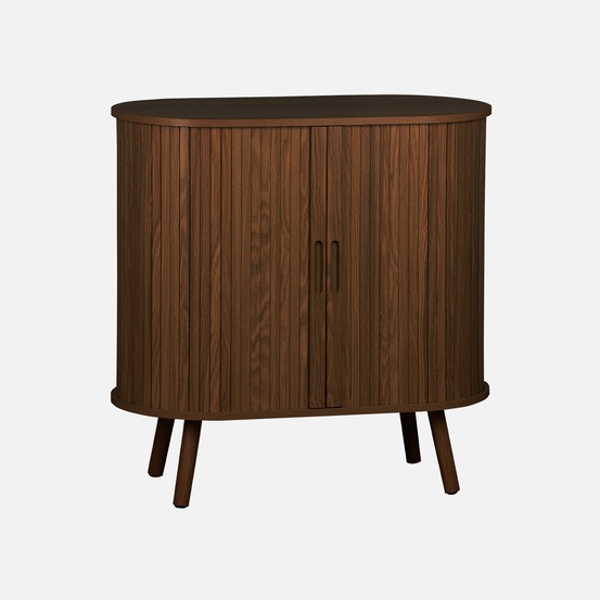 Buffet portes 2 coulissantes avec étagère, décor bois rainuré, buffet bas, l 80 x p 40 x h 80cm