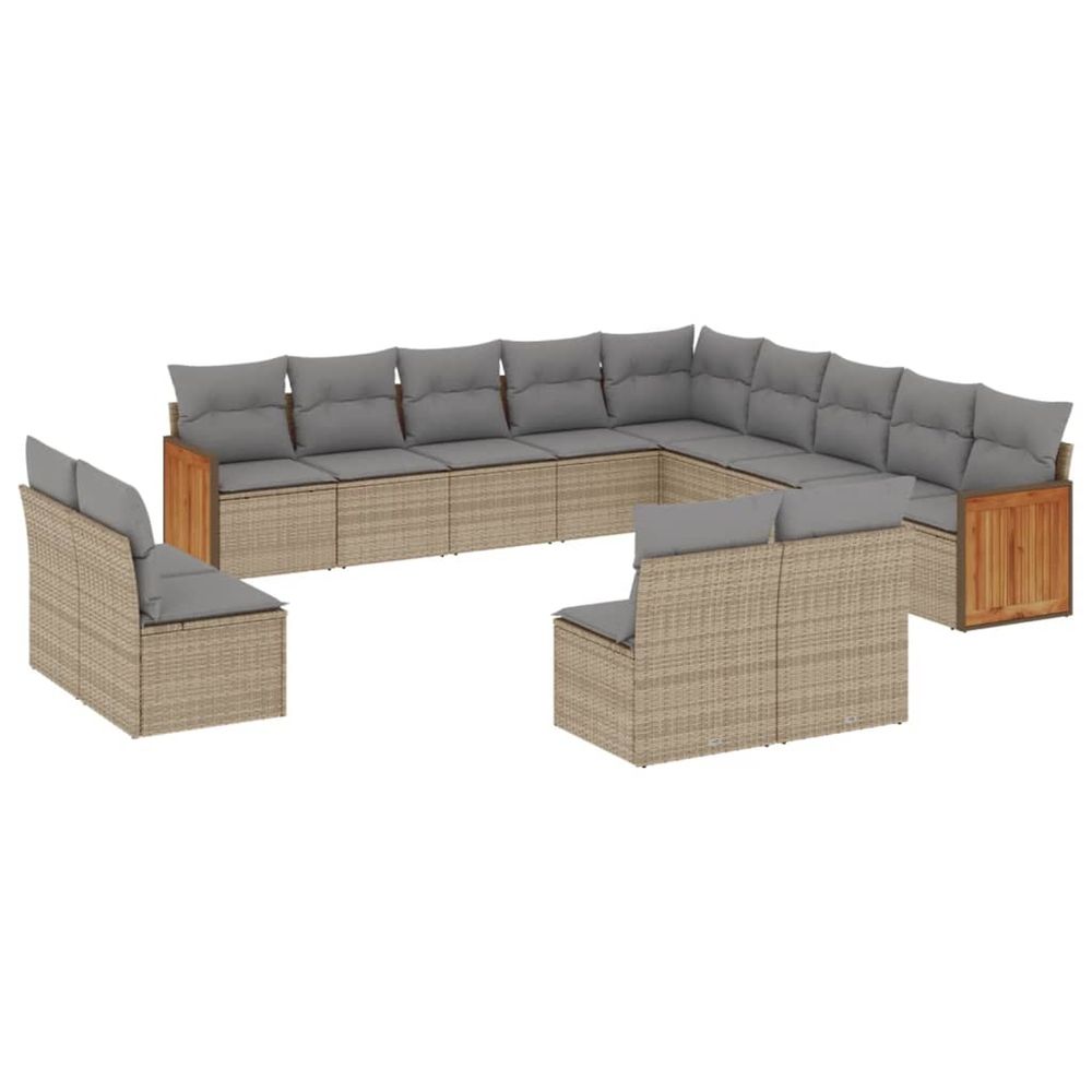 Salon de jardin avec coussins 13 pcs beige résine tressée