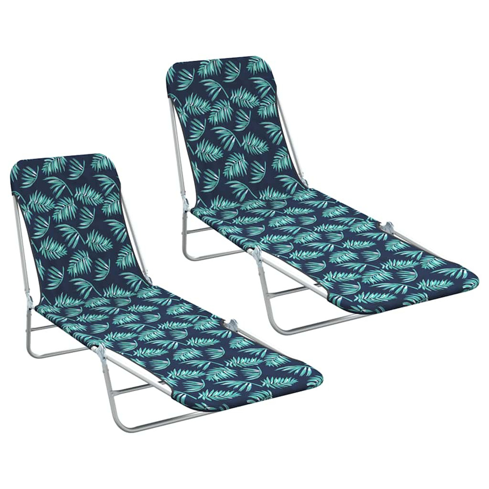 Chaises longues pliables lot de 2 acier tissu motif de feuilles