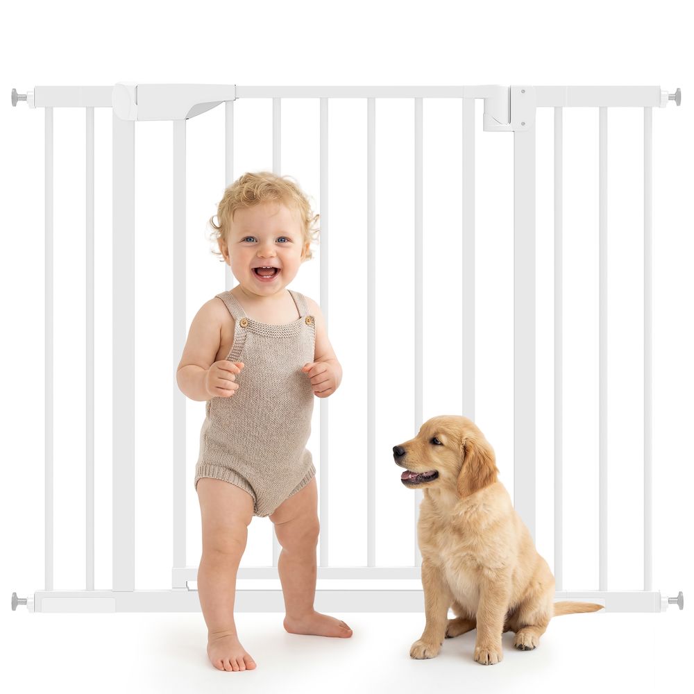 Barrière de sécurité acier animaux et enfants fixation pression 76-103cm blanc - comfortxl pet living