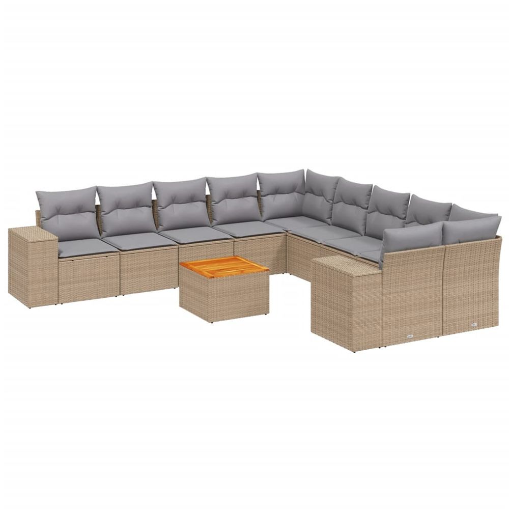 Salon de jardin 11 pcs avec coussins beige résine tressée