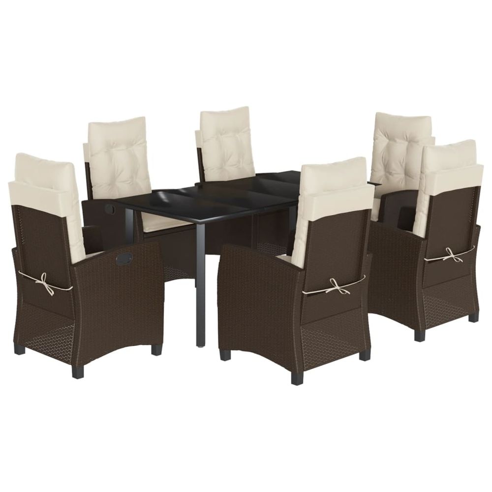 Ensemble à manger de jardin et coussins 7 pcs marron rotin