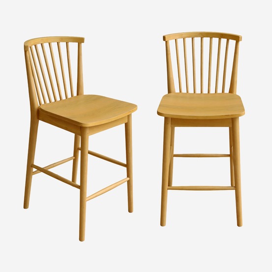 Lot de 2 tabourets de bar à barreaux bois d'hévéa - 48 x 58 x 98,5 cm - paula