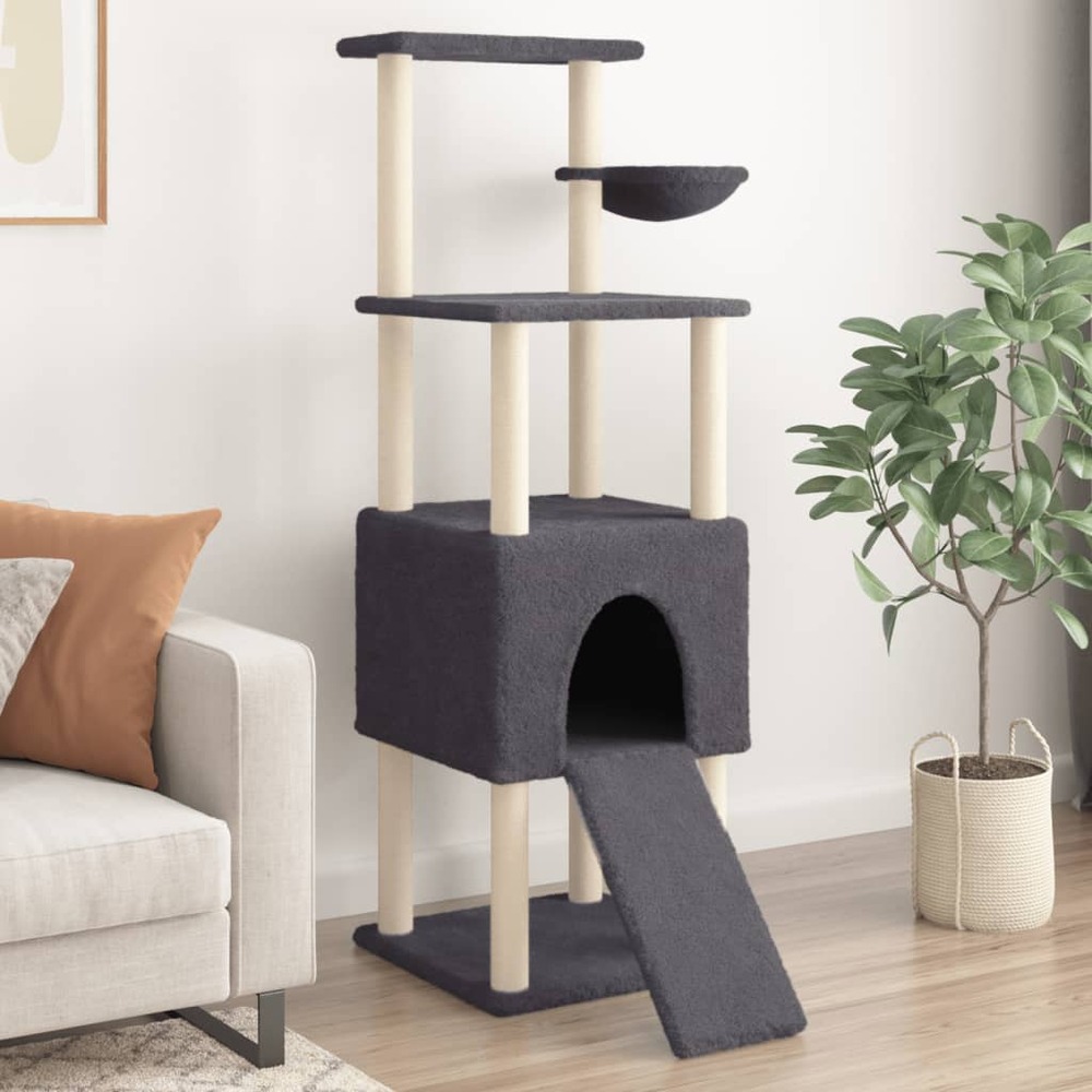 Arbre à chat avec griffoirs en sisal gris foncé 153 cm