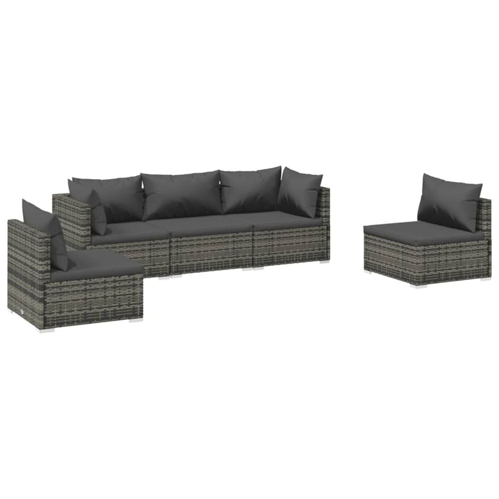 Salon de jardin 5 pcs avec coussins résine tressée gris