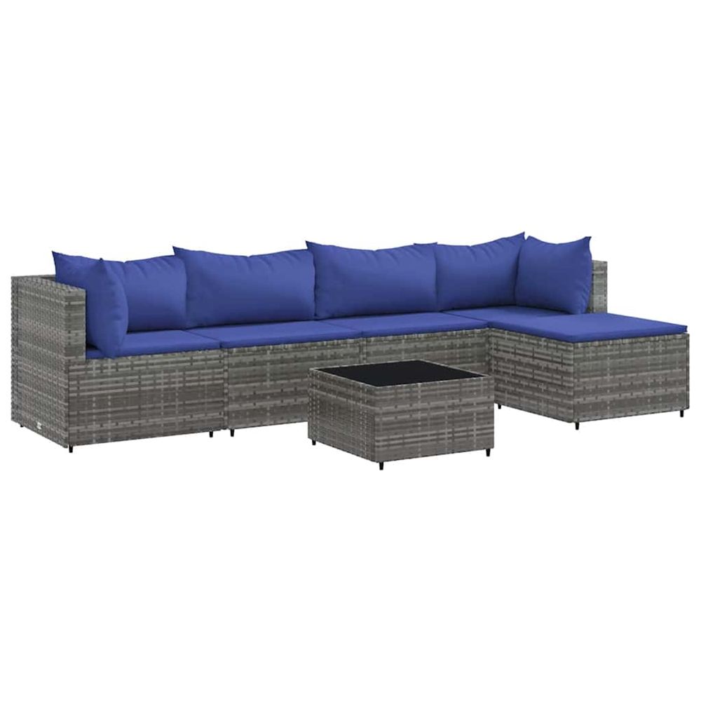 Salon de jardin 6 pcs avec coussins gris résine tressée