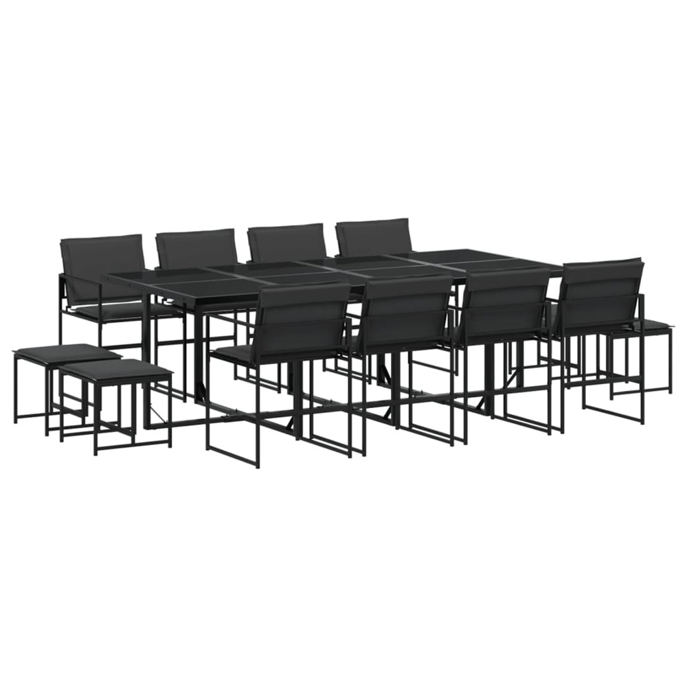 Ensemble à manger de jardin avec coussins 13 pcs noir textilène