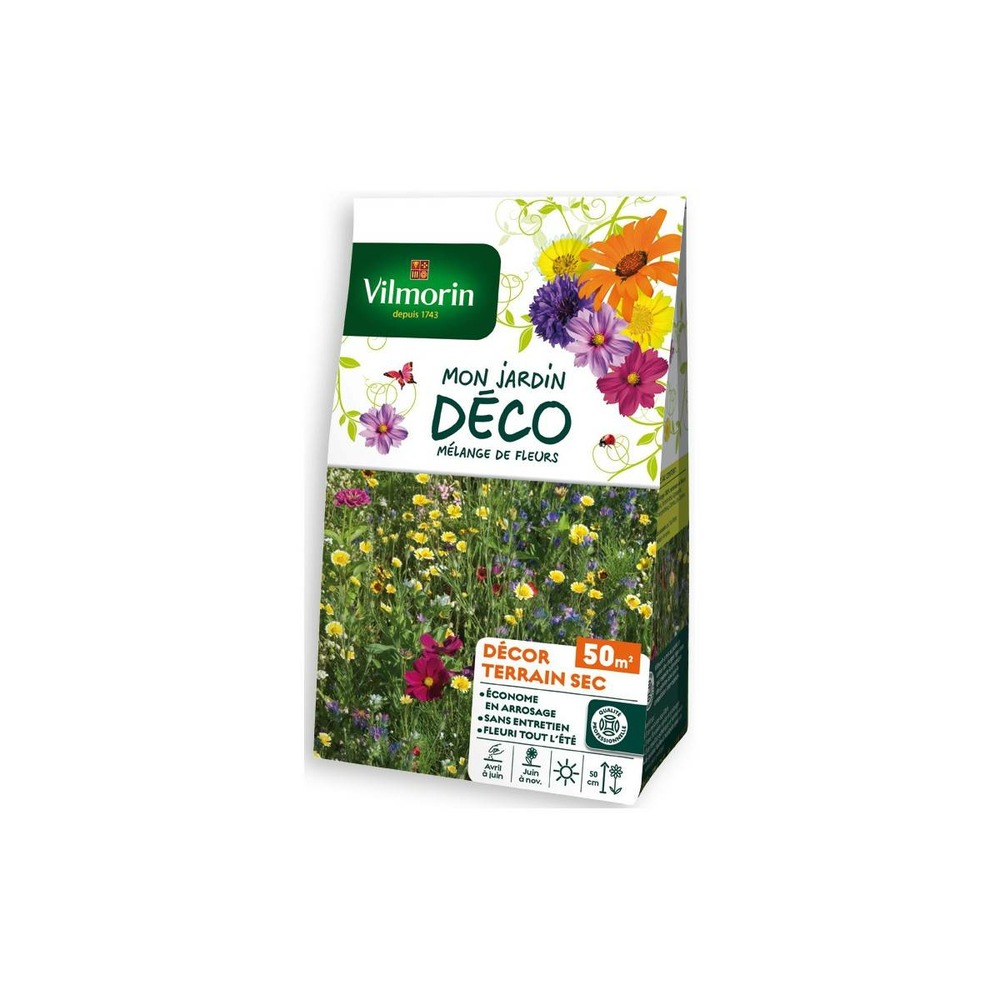 Sachet graines mélange de fleurs décor terrain sec 50m2