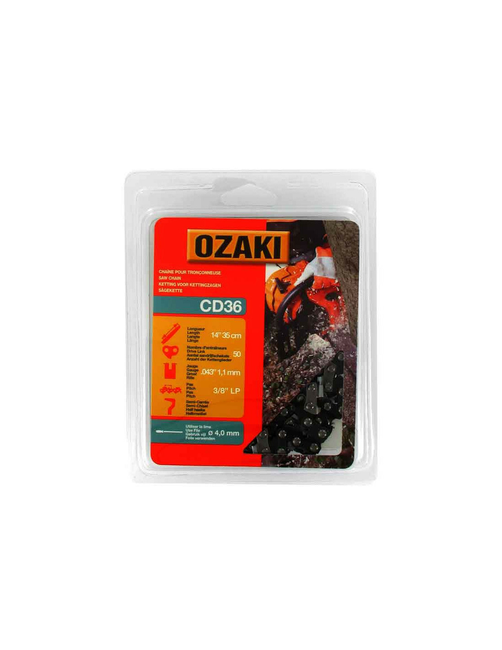 Chaîne de tronçonneuse ozaki sous coque semi carrée: 3/8''lp 043 (1,1mm) 50 entraîneurs ( e50 )