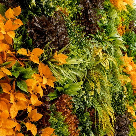 Mur végétal artificiel amazone automne 100 x 100 cm – panneau feuillage dense intérieur extérieur