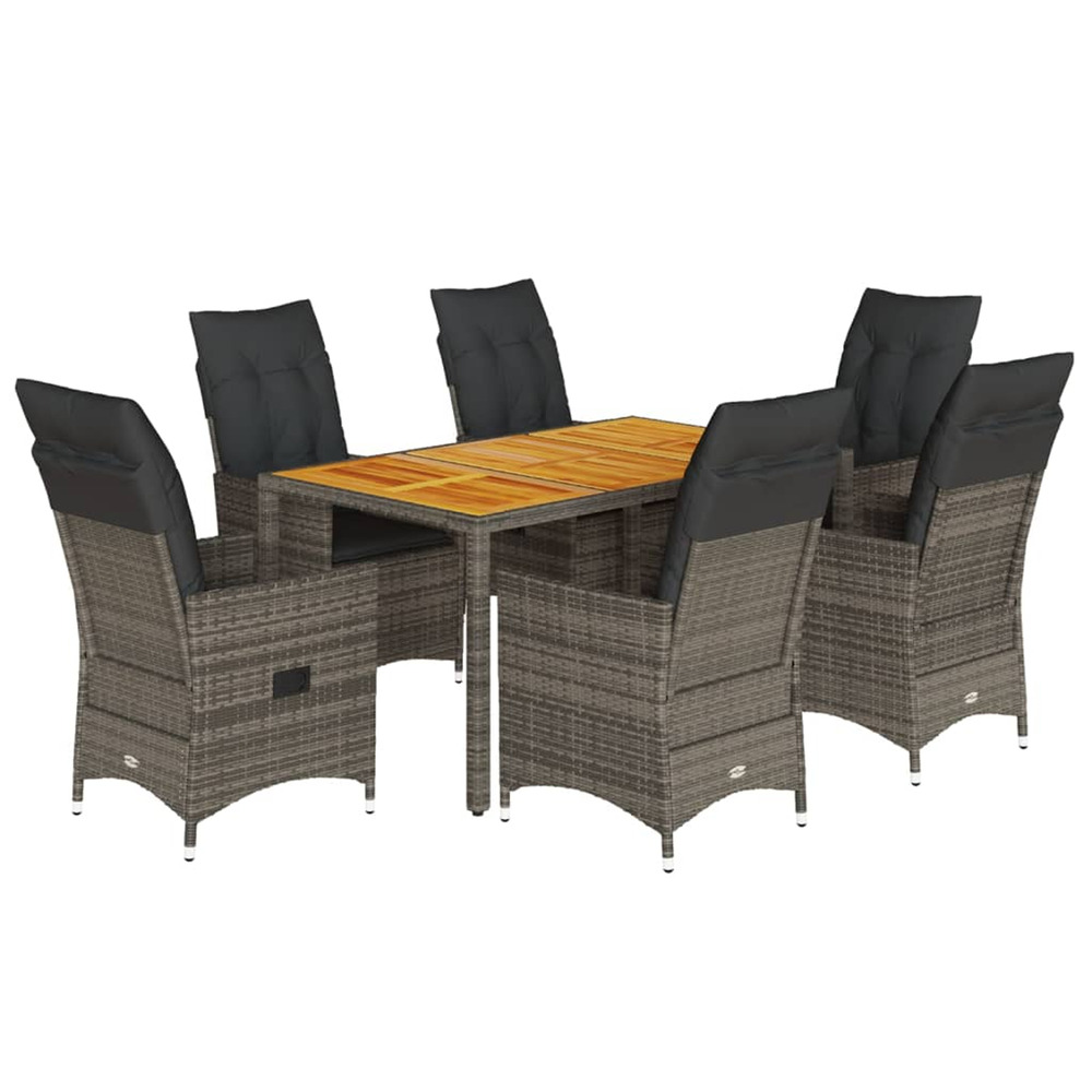 Ensemble à manger de jardin et coussins 7 pcs gris rotin