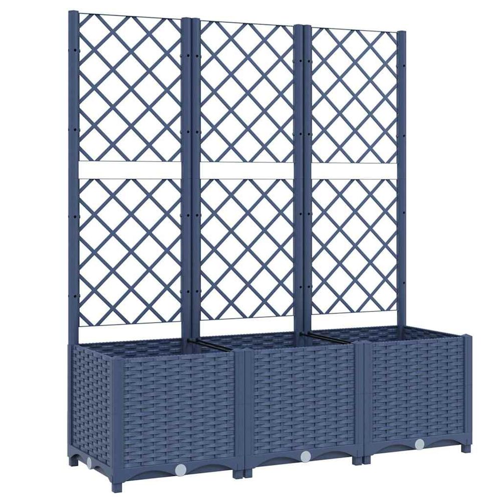 Jardinière avec treillis bleu gris 120x40x136 cm pp