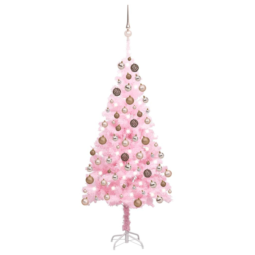 Arbre de noël artificiel pré-éclairé et boules rose 150 cm pvc