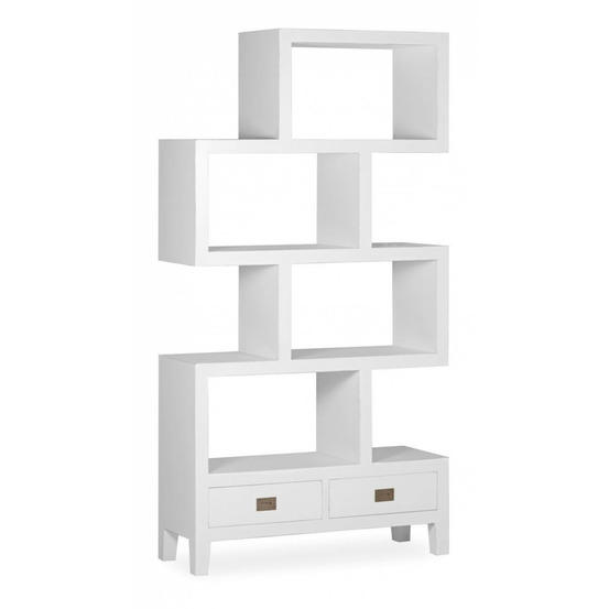 Bibliothèque 2 tiroirs bronze bois blanc - mélicia décoration d'autrefois