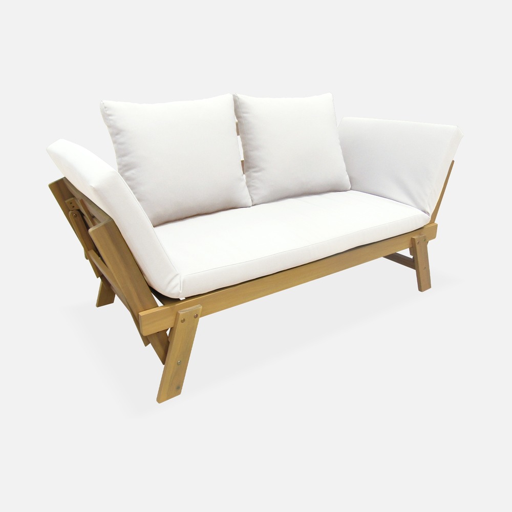 Banquette de jardin beige 2/3 places jalance. Accoudoirs modulables 155/200x72x74. 5cm
