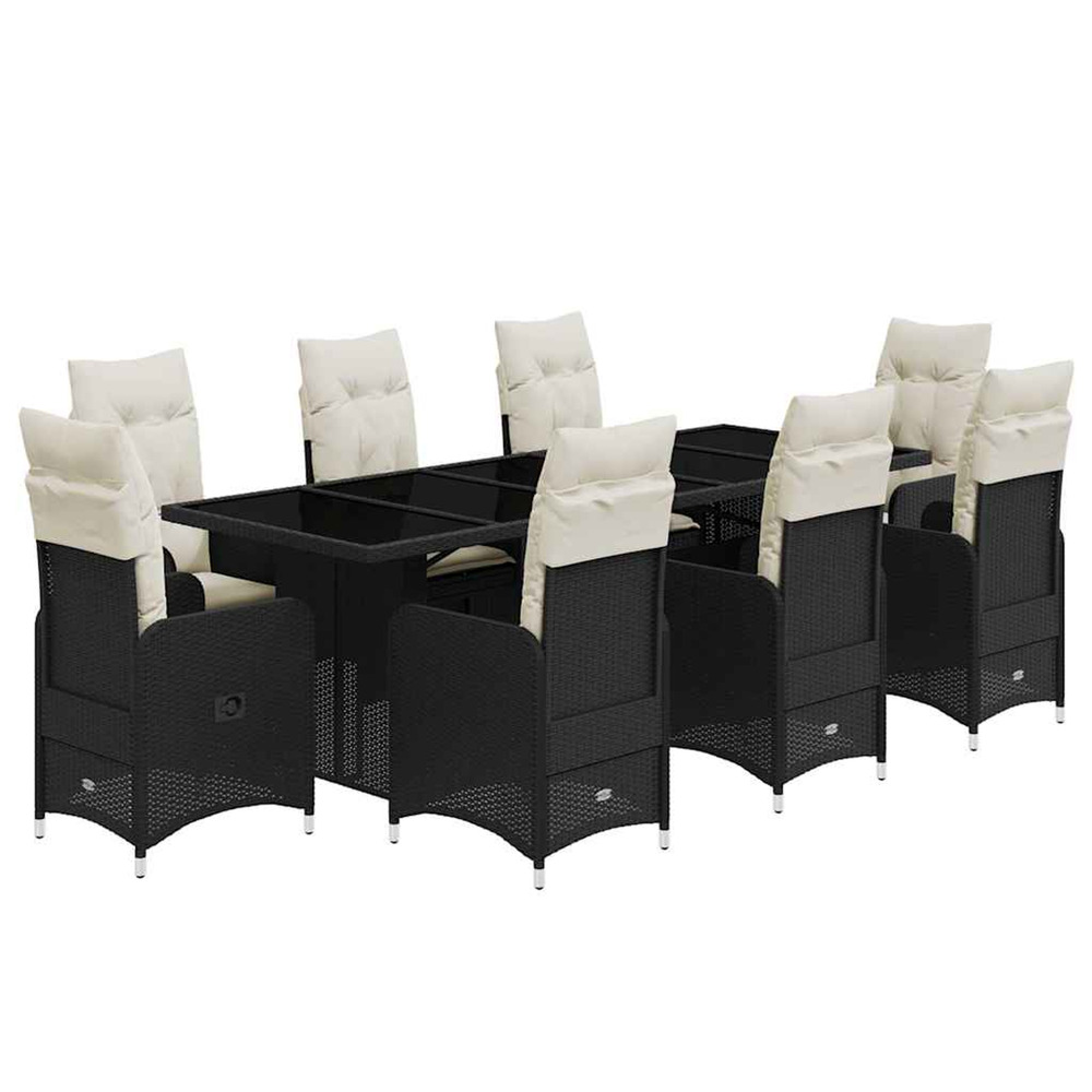 Ensemble de bistro de jardin 9 pcs coussins noir poly rotin