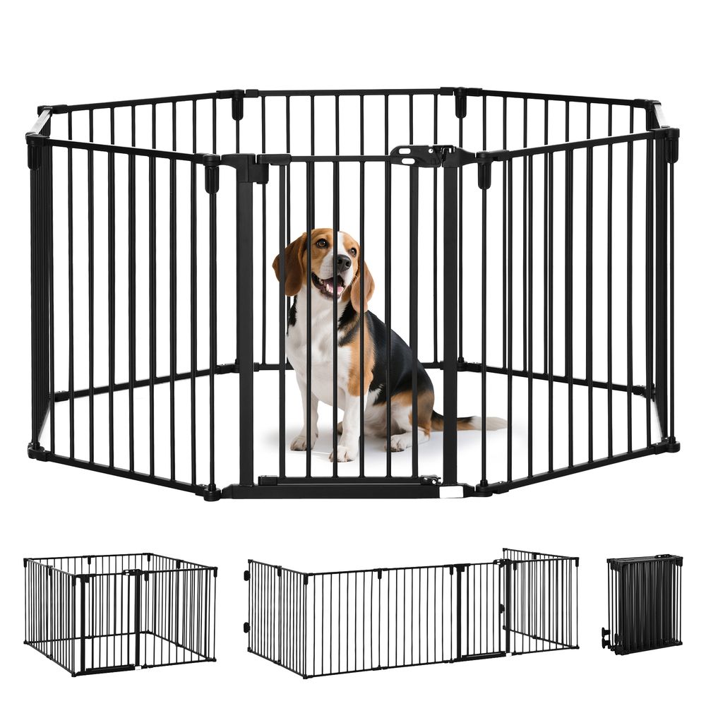 Barrière de sécurité cheminée acier pour chiens parc modulable 482x76cm noir