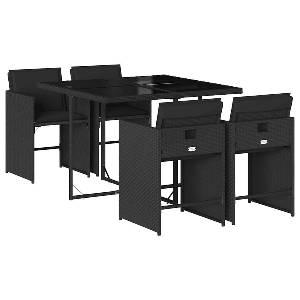 Ensemble à manger de jardin coussins 5pcs noir résine tressée