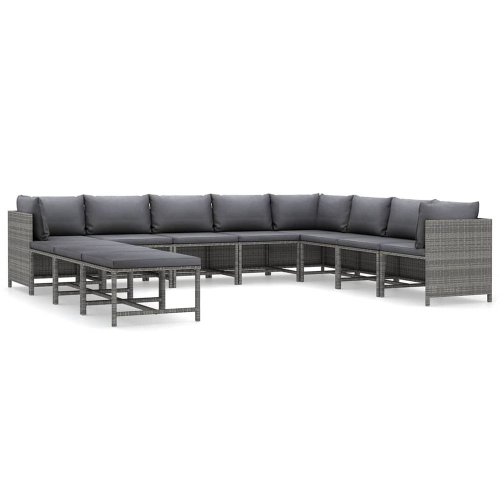 Salon de jardin 11 pcs avec coussins résine tressée gris