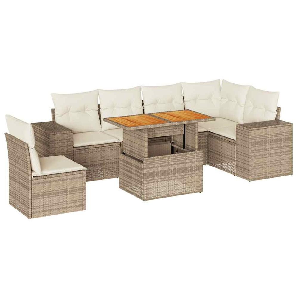 Salon de jardin avec coussins 7 pcs beige résine tressée