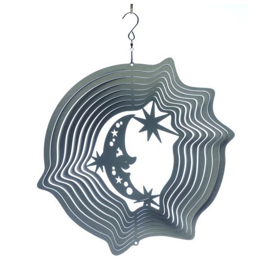 Mobile à vent lune & étoiles argent 30 cm grand modèle