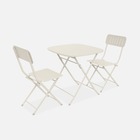 Table de jardin type bistrot pliable beige avec 2 chaises également pliables en acier galvanisé robuste