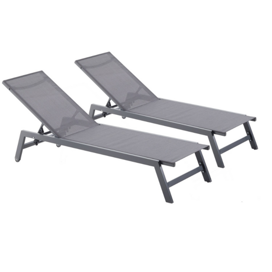 Lot de 2 transats avec roulettes gris foncé prato