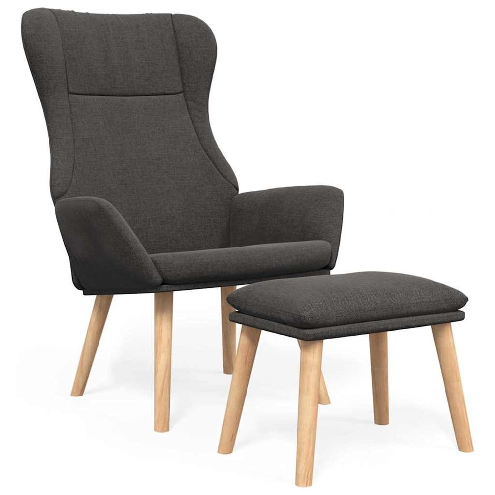 Chaise de relaxation avec repose-pied gris foncé tissu
