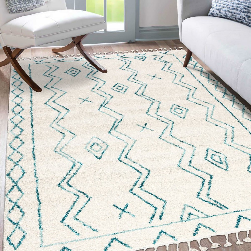 Tapis berbère 240x340 tissé motif ethnic lyn5 madida crème