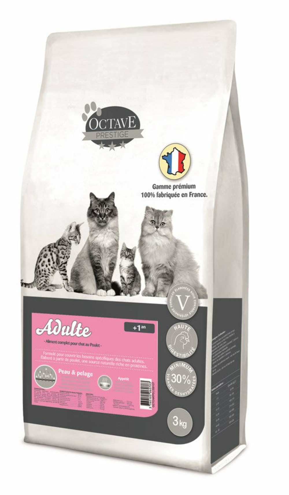 Octave prestige - croquettes au poulet pour chat 10kg