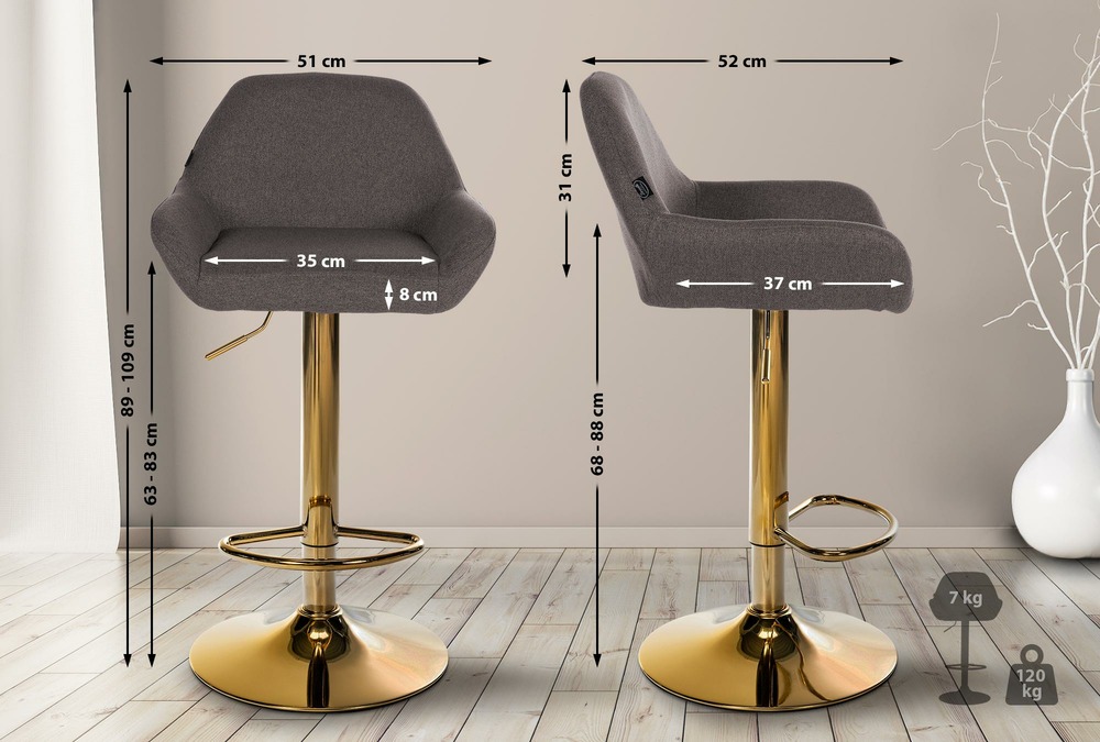 Tabouret de bar braga tissu doré