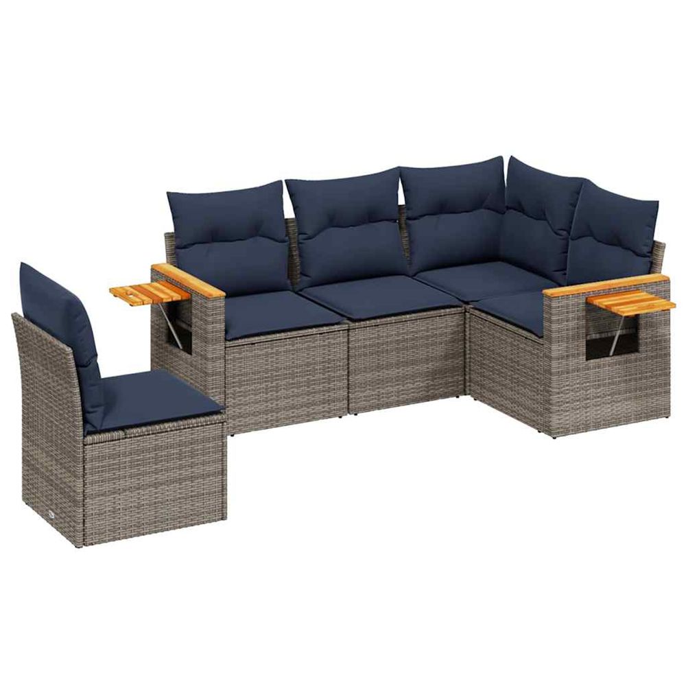 Salon de jardin 5 pcs avec coussins gris résine tressée