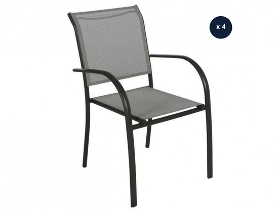 Lot de 4 fauteuils de jardin en texaline piazza galet/graphite
