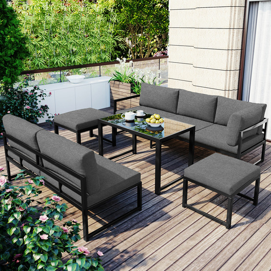 Ensemble de chaises longues de jardin en aluminium, avec fonction inclinable, dossier réglable en 4 positions, coussins inclus, gris