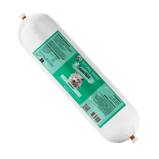 Saucisse fraîche à l'agneau pour chien et chiot – aliment complet – cuisson vapeur – sans céréales – 800 g