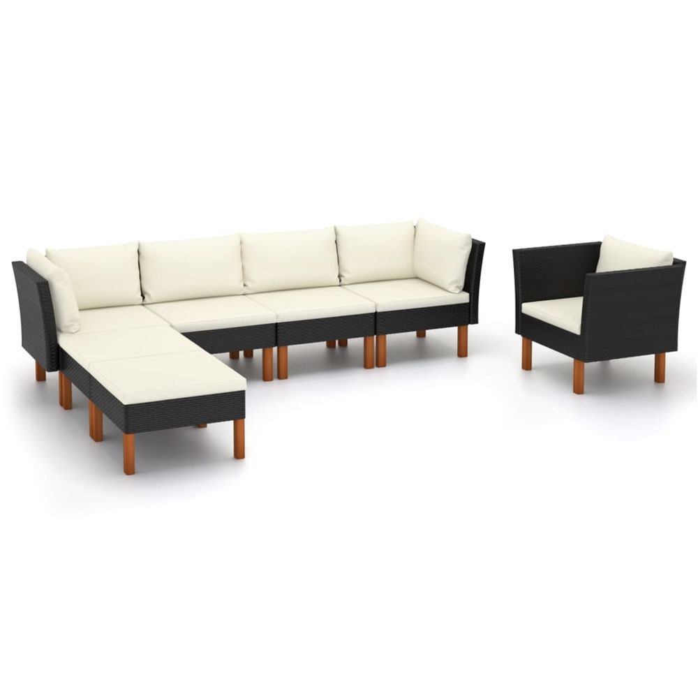 Salon de jardin 7 pcs résine tressée et bois d'eucalyptus noir