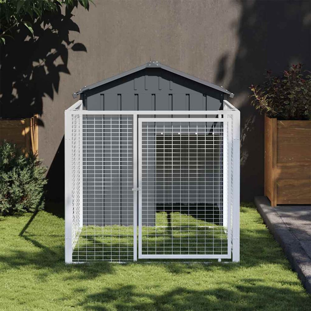 Niche chien acier galvanisé avec enclos extérieur anthracite 117cm